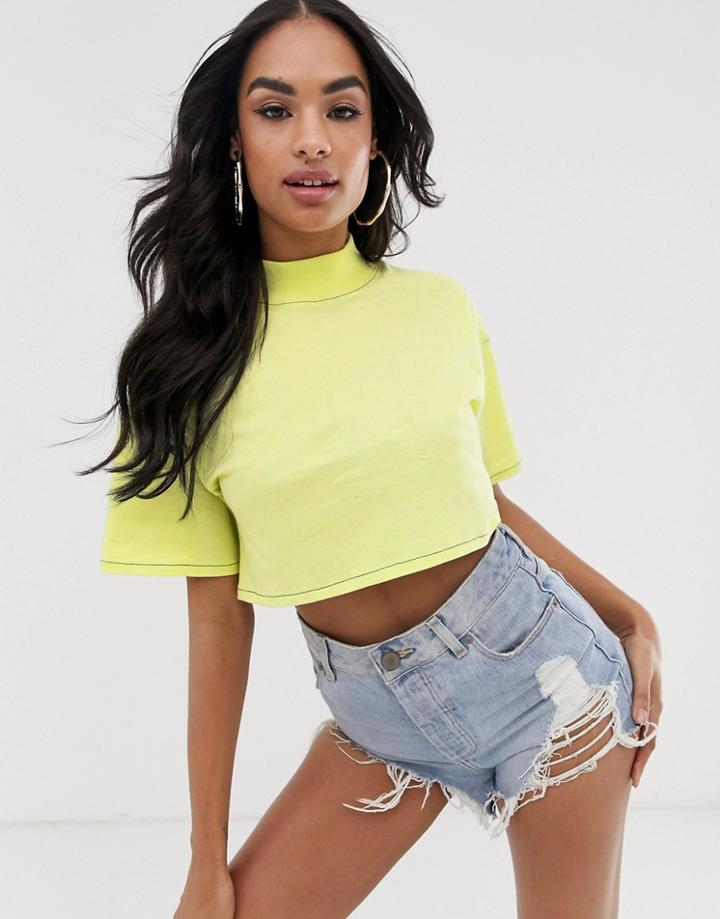 Asos Design Super Crop High Neck Tee In Lime - Green