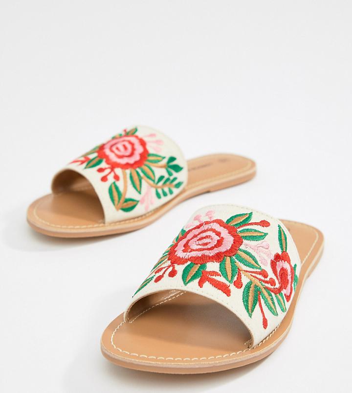 London Rebel Embroidered Slides - Cream