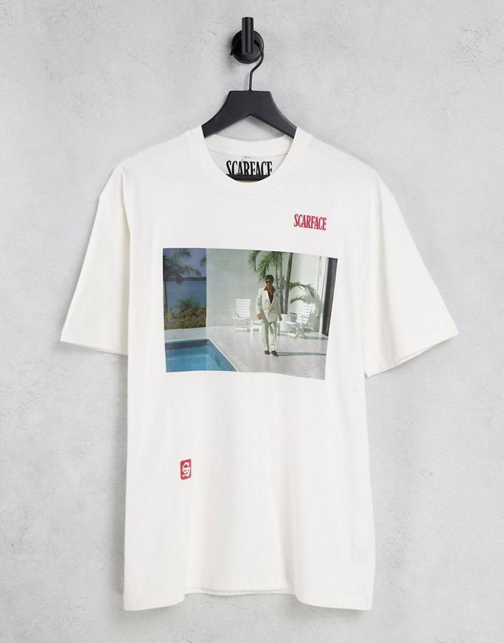 Topman Oversized Fit T-shirt With Scarface Pool Print In Ecru-white