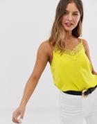 Jdy Lace Trim Cami Top In Yellow - Green