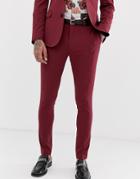 Asos Design Super Skinny Tuxedo Suit Pants In Burgundy-red