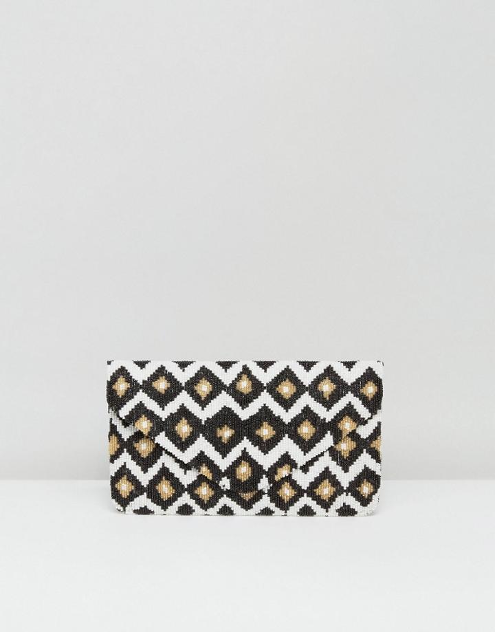 Clutch Me By Q Hand Beaded Diamond Print Clutch - Multi