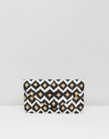 Clutch Me By Q Hand Beaded Diamond Print Clutch - Multi