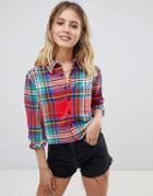 Daisy Street Crop Shirt In Vintage Check - Red