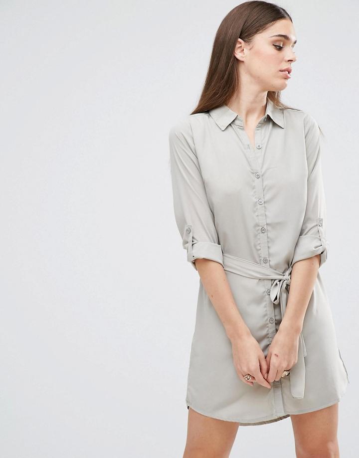 Ax Paris Tie Waist Shirt Dress - Green