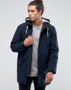 Esprit Fish Tail Parka With Teddy Hood Lining In Navy - Black