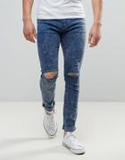 Liquor & Poker Skinny Jean Knee Rip Blue Acid Wash - Blue