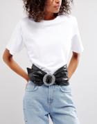 Asos 80s Patent Waist Sash Belt With Glitter Buckle - Black
