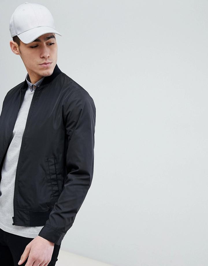 Asos Design Bomber Jacket In Black - Black