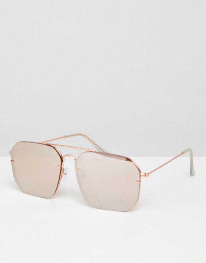 Asos Laid On Lens Aviator Sunglasses In Rose Gold - Gold
