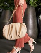 Asos Design Oversized Ruched Clutch In Beige With Detachable Shoulder Chain-neutral