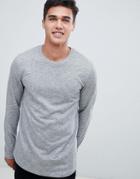 Asos Design Long Sleeve T-shirt In Twisted Jersey Textured Fabric With Curved Hem In Gray