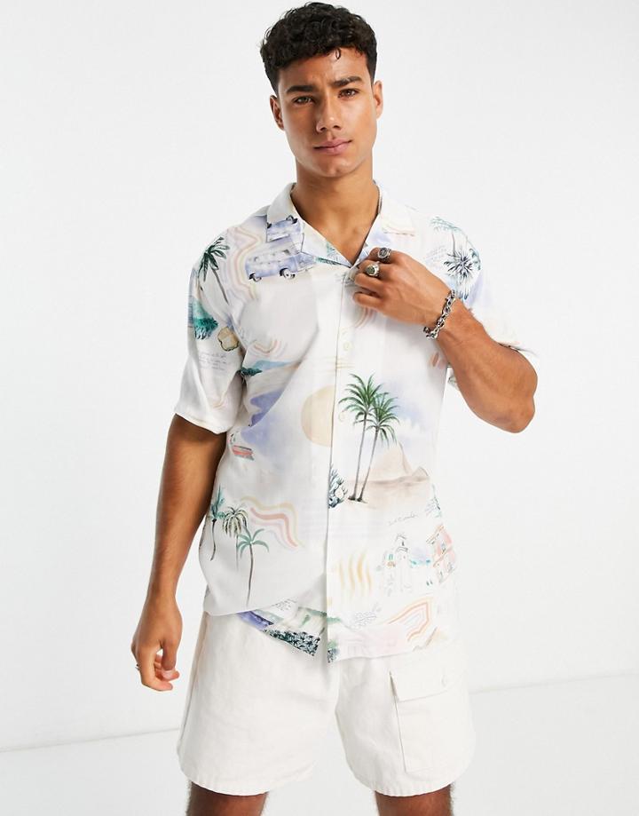 Pull & Bear Harbor Print Shirt In Blue