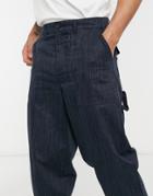 Asos Design Carpenter Pants In Wide Fit In Texture Fabric-navy