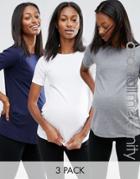 Asos Maternity Tall Crew Neck Top With Short Sleeves 3 Pack - Multi