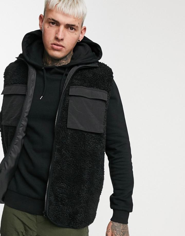 Asos Design Borg Vest In Black