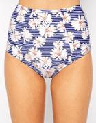 Asos Fuller Bust Daisy Stripe High Waist Bikini Bottom - Daisy Print