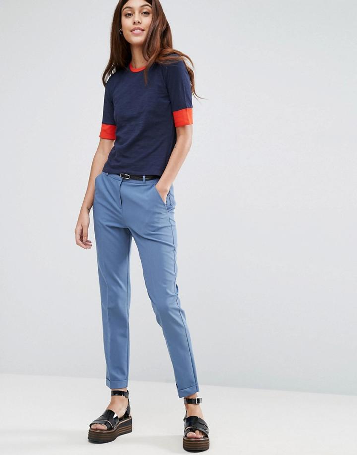 Asos Cigarette Pants With Belt - Blue