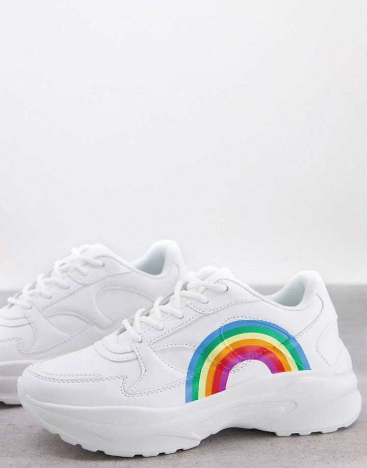 Asos Design Degree Chunky Sneakers With Rainbow Print In White