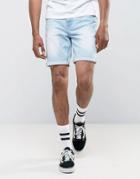 Asos Denim Shorts In Slim With Abrasions Ice Wash Blue - Blue