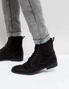 Asos Lace Up Boots In Black Leather With Distressed Sole - Black