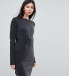 Asos Tall Knitted Mini Dress With Belt - Gray