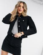 Miss Selfridge Cord Puff Sleeve Shacket In Black