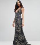 A Star Is Born Plunge Neck Maxi Dress With Contrast Embellishment - Gray