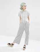 Monki Stripe Wide Leg Pant - Off White