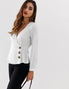 Lipsy Wrap Front Top With Button Detail In White - White