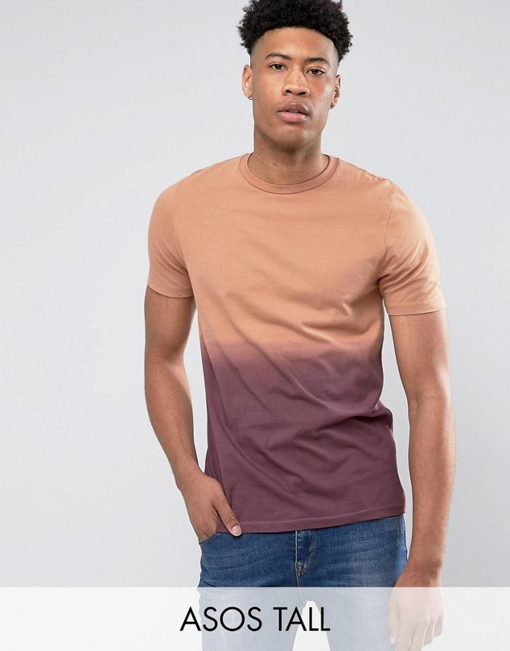 Asos Tall T-shirt With Dip Dye Wash - Red