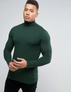 New Look Muscle Fit Roll Neck Top In Dark Green - Green