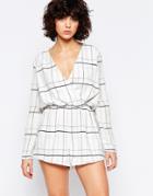 The Fifth Party Talk Romper - White Plaid