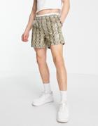 Asos Design Slim Shorts In Snakeskin Faux Leather-yellow
