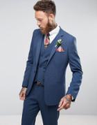 Asos Wedding Slim Suit Jacket In Cross Hatch With Printed Lining - Navy