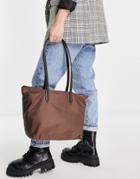 Asos Design Recycled Nylon Tote With Croc Handle In Brown