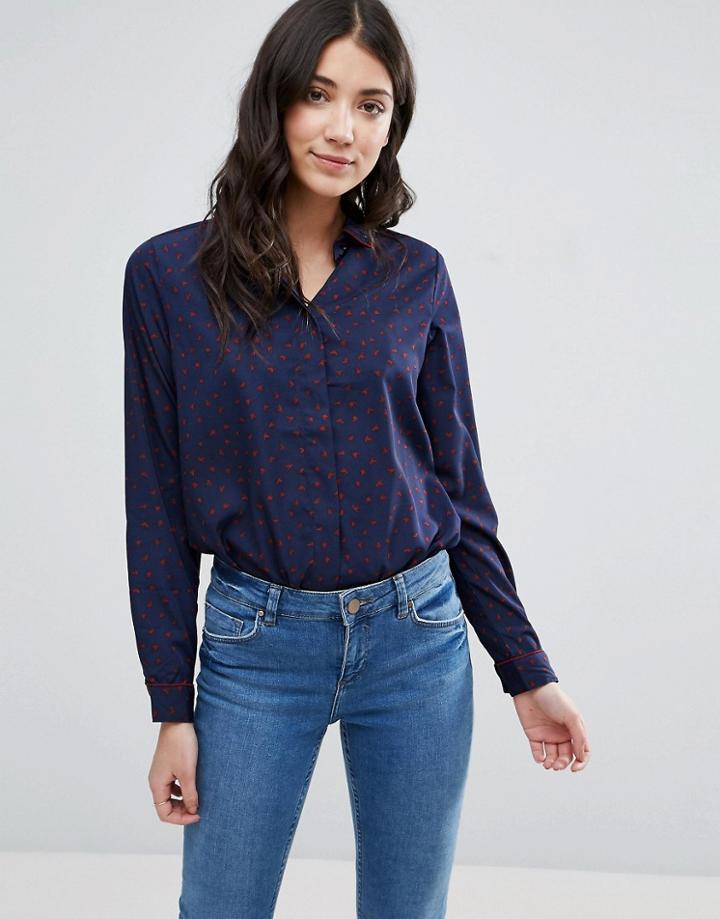 Brave Soul Print Blouse - Navy