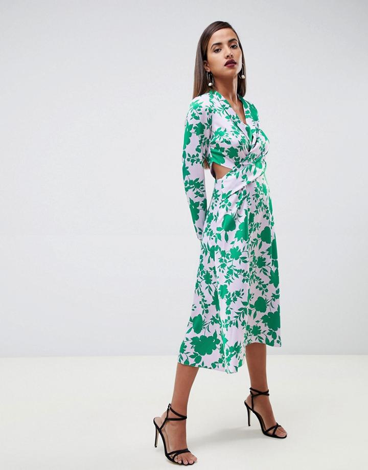 Asos Design Collar Midi Tea Dress In Floral - Multi