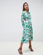 Asos Design Collar Midi Tea Dress In Floral - Multi