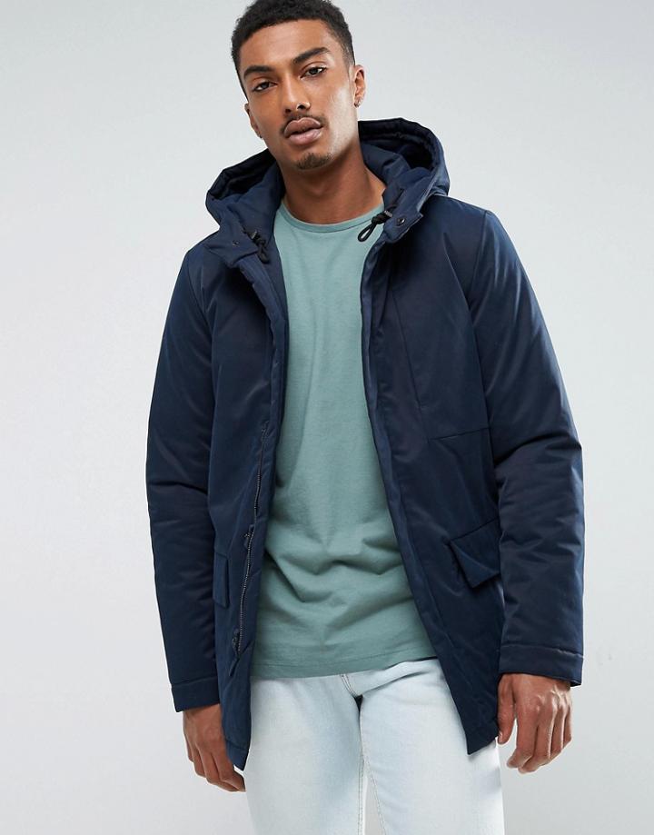 Selected Homme Padded Parka With Hood - Navy