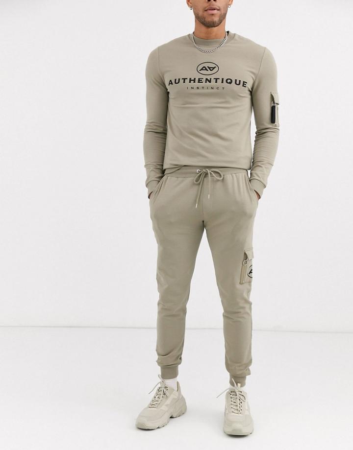 Asos Design Two-piece Skinny Sweatpants With Print Cargo Pocket In Khaki