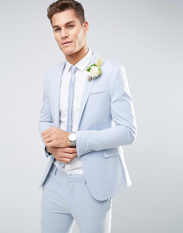 Asos Wedding Super Skinny Suit Jacket In Soft Blue - Blue