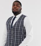 Asos Design Plus Wedding Skinny Suit Vest In Navy Plaid Check