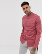 Asos Design Stretch Slim Denim Shirt In Pink With Grandad Collar