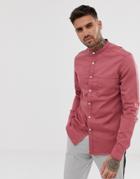 Asos Design Stretch Slim Denim Shirt In Pink With Grandad Collar