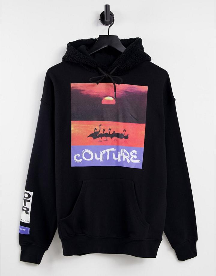 The Couture Club Oversized Hoodie In Black With Placement Patch Print
