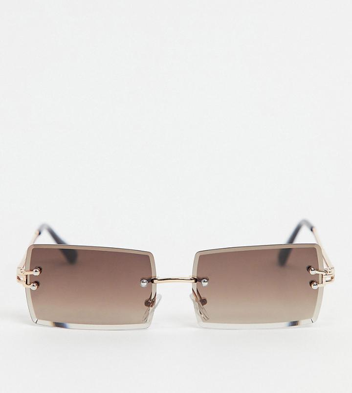South Beach Frameless Sunglasses With Brown Lens-gold