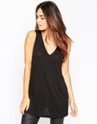 Asos Tunic Top In Crepe - Black
