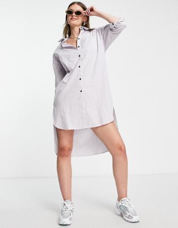 Jjxx Dipped Hem Shirt In Lilac Plaid-purple