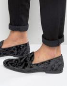 Asos Loafers In Black Burn Out Floral Embroidery - Black